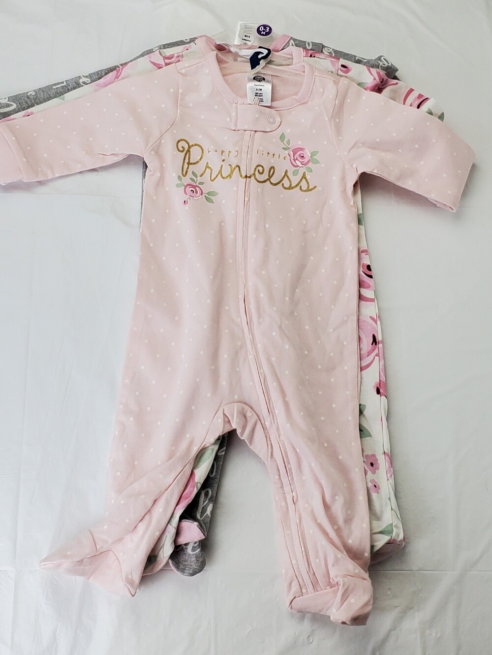 Gerber Sleep N Play Pajamas Baby Girl Size 0-3 Months - 3 Piece Set - NEW